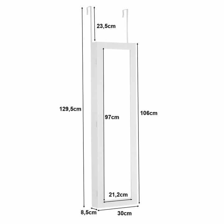 Jewelry Cabinet With Mirror And LED Lighting 129.5 × 30 × 8.5 cm