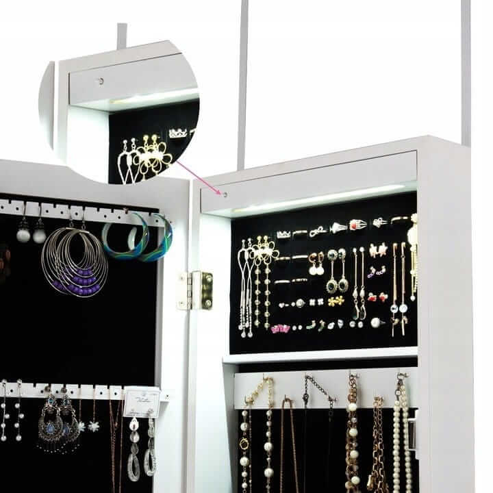 Jewelry Cabinet With Mirror And LED Lighting 129.5 × 30 × 8.5 cm