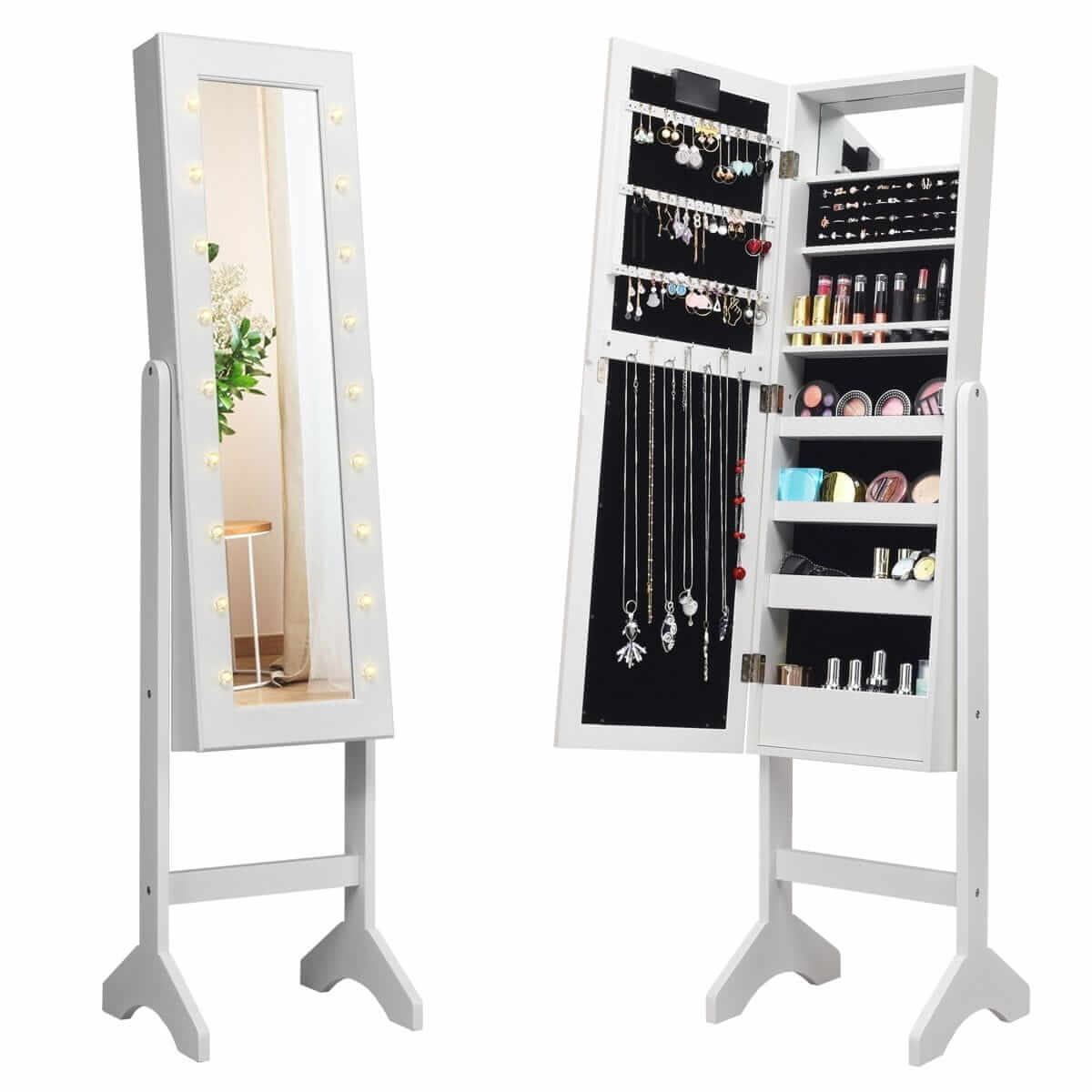 Jewelry Cabinet With Mirror And LED Lighting 145 × 35 × 31.5 cm