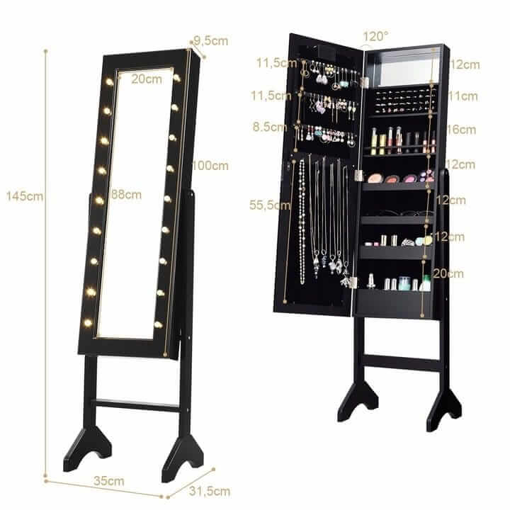 Jewelry Cabinet With Mirror And LED Lighting 145 × 31.5 × 35 cm