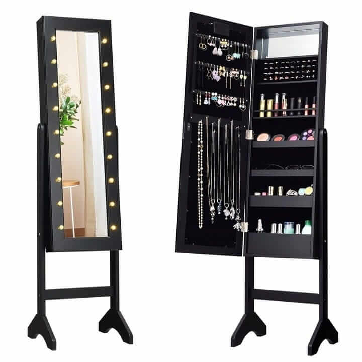 Jewelry Cabinet With Mirror And LED Lighting 145 × 31.5 × 35 cm