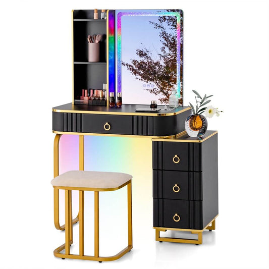 Dressing Table Black With Swivel Mirror And Chair 80 X 40 X 138 cm