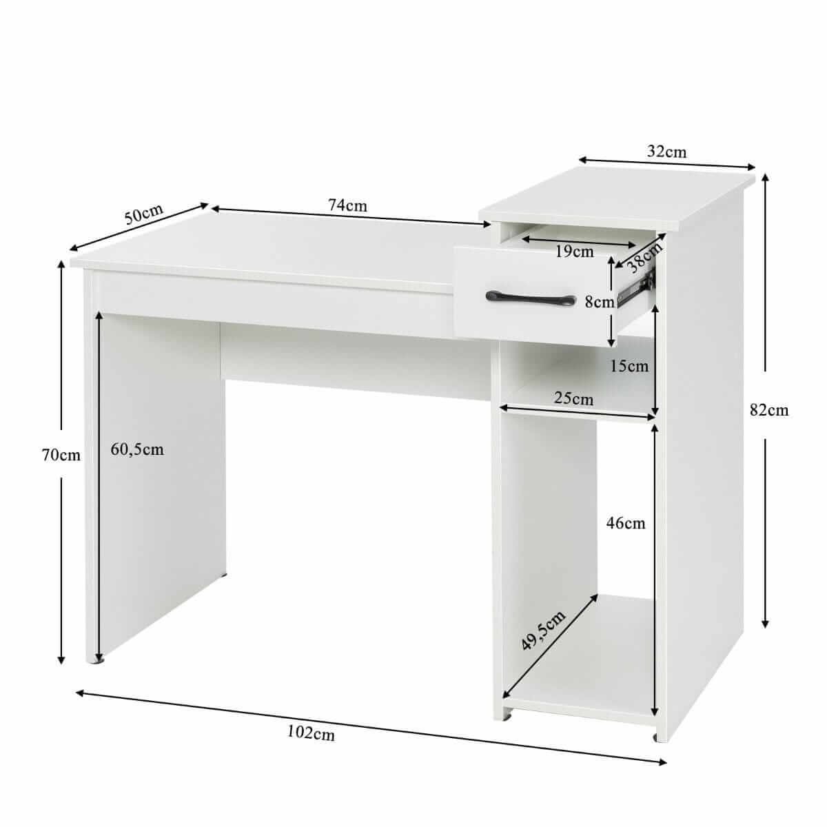 Rašomasis Stalas Su Stalčiais Ir Lentynomis, MDF, Baltas, 102 cm