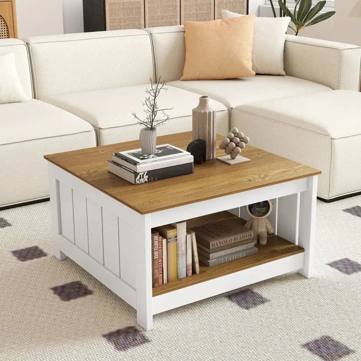 Rustic Stiliaus Kavos Staliukas Su Atvira Lentyna 80 x 80 cm