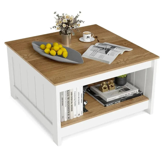 Rustic Stiliaus Kavos Staliukas Su Atvira Lentyna 80 x 80 cm