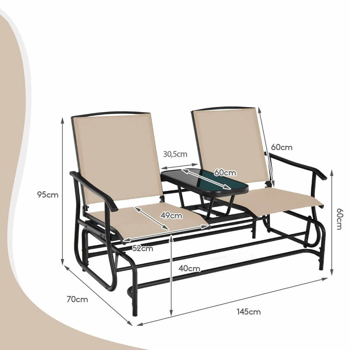 Sodo Komplektas 2 Kėdės + Stalas Smėlio Spalvos