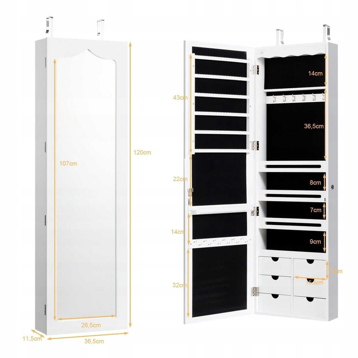 Jewelry Cabinet With Mirror and LED Lighting 120 × 36 × 11 cm